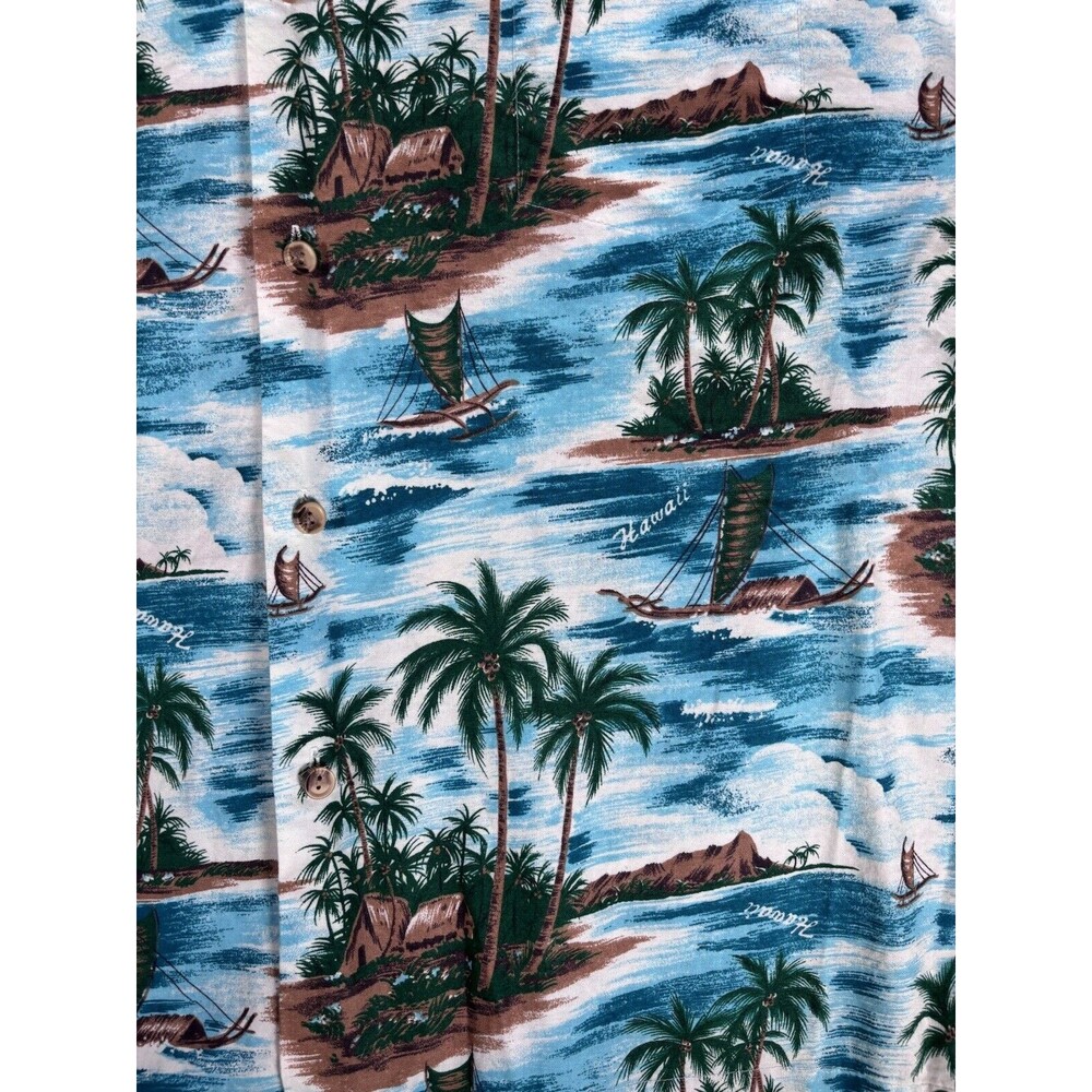 Vintage‎ Hawaii Brand Hawaiian Shirt Men’s XL Sailing Island AOP Blue Tropical - Picture 7 of 11